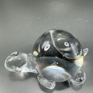 Vintage 1980s Clear Glass Turtle Figurine Paperweight Whimsical Figure Decor